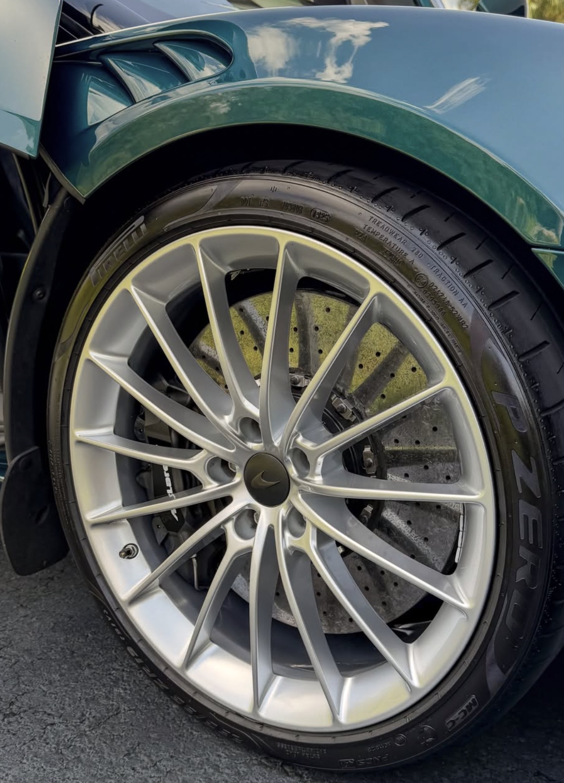 McLaren Artura forged wheel and carbon-ceramic brake, cleaned and detailed